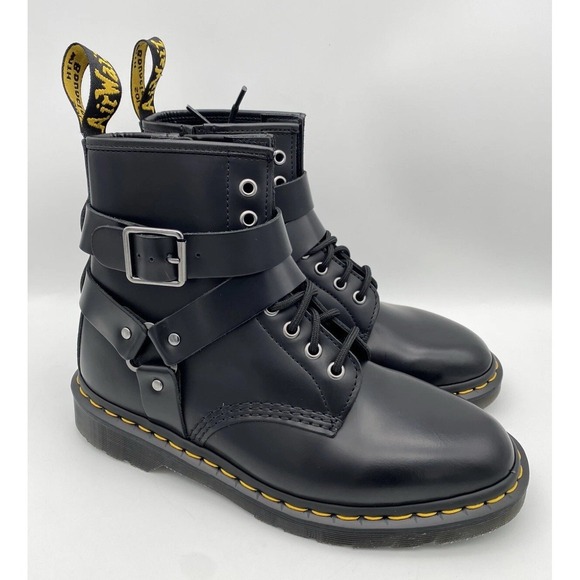 Dr Martens Cristofor Black Leather Harness Buckle Lace-up Boots Mens 7 Women's 8 - Picture 2 of 8